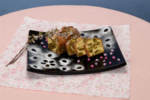 写真は第12回(前回)「辰巳琢郎が選ぶお菓子コンクール」東京全日空ホテル賞 作品名: 「そば粉とお茶のマーブルケーキ」